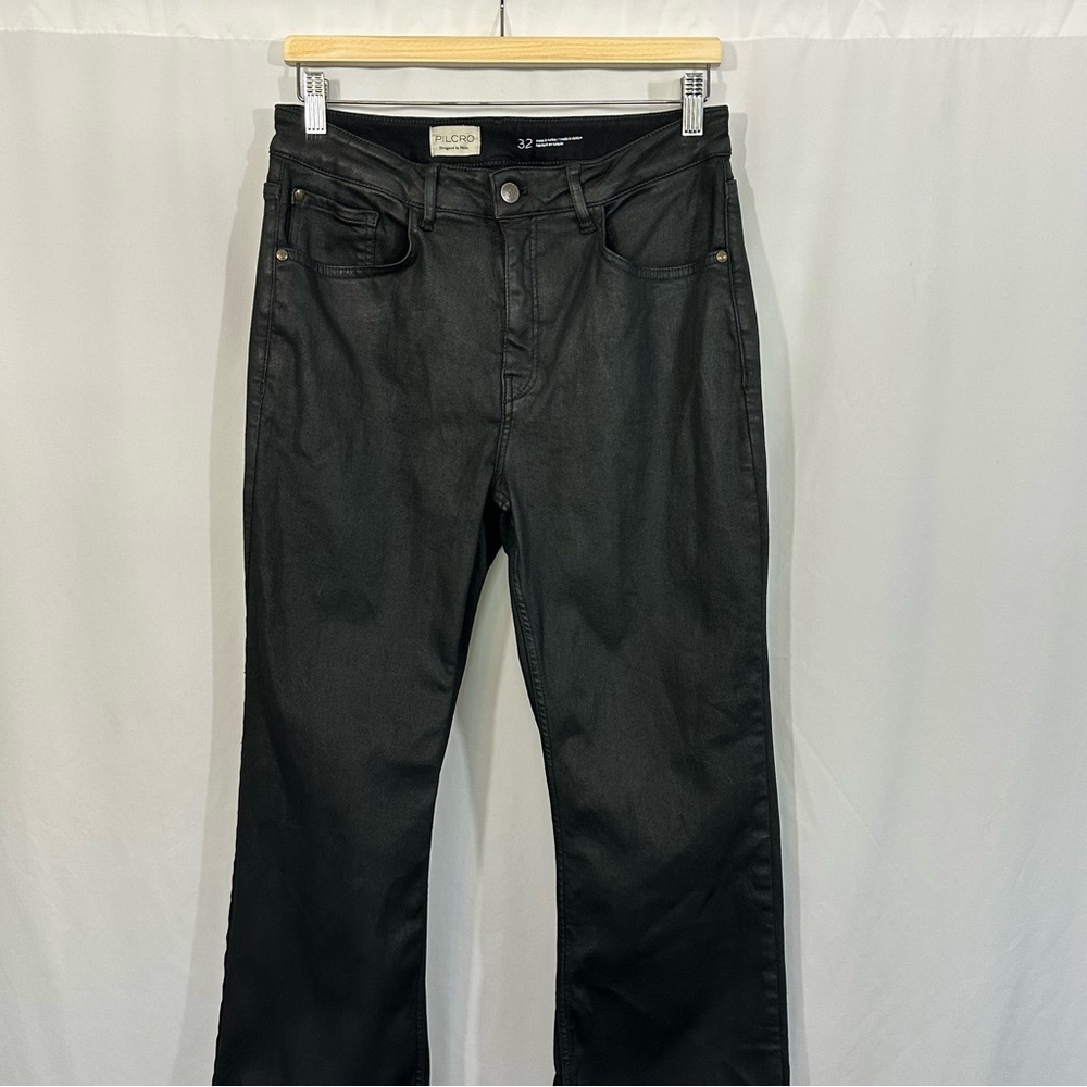 Anthropologie The Yaya Coated Kick Crop Flare Jeans in Black - Picture 4 of 12